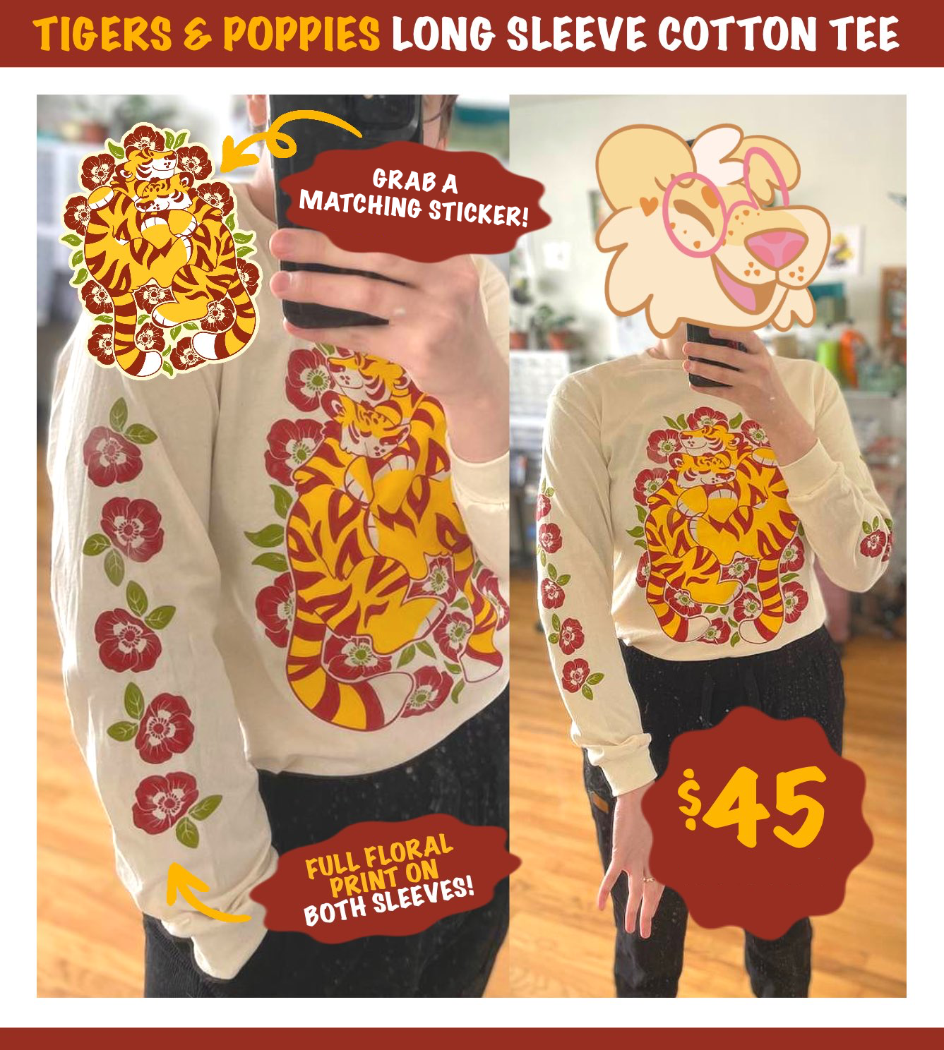 Tigers & Poppies | Long Sleeve T-Shirt